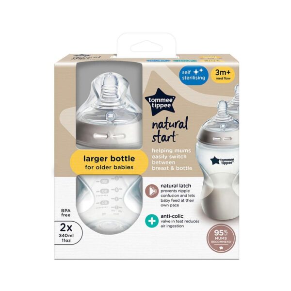 Tommee Tippee Closer To Nature Baby Bottle 340ml Anti-Colic Valve 2 Pack 3+ Months - Clear - Image 2