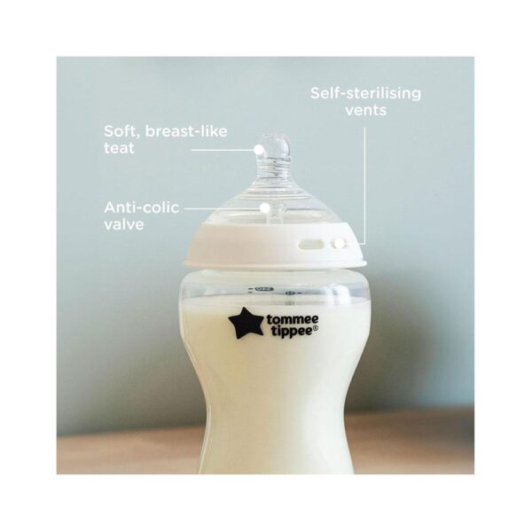 Tommee Tippee Closer To Nature Baby Bottle 340ml Anti-Colic Valve 2 Pack 3+ Months - Clear - Image 3