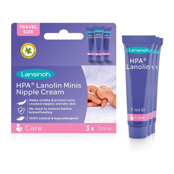 Lansinoh HPA Lanolin Minis Nipple Cream Helps Soothe & Protect Sore Cracked Nipples & Dry Skin - 3 x 7ml