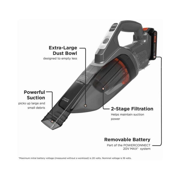 Black & Decker 18V Power Connect Dustbuster Cordless Handheld Vacuum Cleaner - Dark Grey/Orange - Image 2