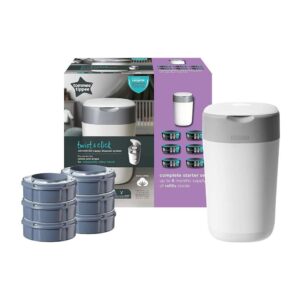 Tommee Tippee Twist & Click Advanced Nappy Disposal Bin System With 6 Refills Cassettes – White