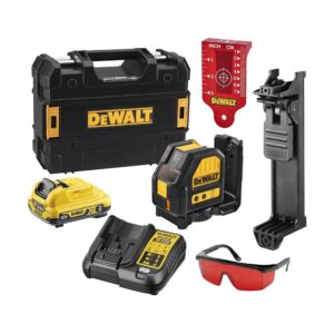 Dewalt 12V XR Cross Line Red Laser 2-Way Self Levelling With 2 Ah Battery & Charger In TSTAK Case – Black & Yellow