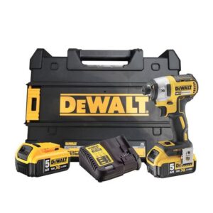 Dewalt 18V XR Brushless Impact Driver 2 x 5.0Ah Batteries & Charger In TSTAK Kit Box – Black & Yellow