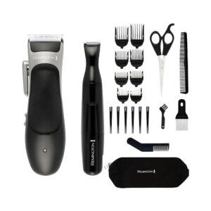 Remington Stylist Hair Clipper & Detail Trimmer Versatile 8 Combs Self-Sharpening Blades 25 Piece Kit – Black