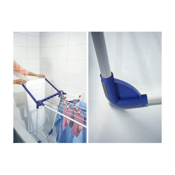 Leifheit Pegasus 120 Solid Compact Clothes Airer 12m Large Drying Area Clothes Rack Horse Stands In Bath Tub - Dark Blue - Image 3