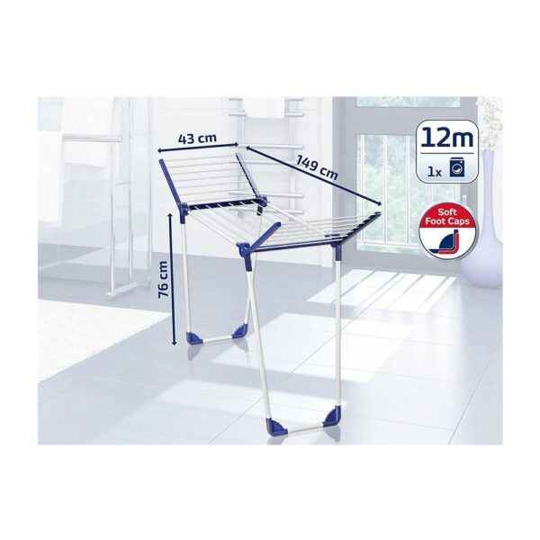 Leifheit Pegasus 120 Solid Compact Clothes Airer 12m Large Drying Area Clothes Rack Horse Stands In Bath Tub - Dark Blue - Image 5