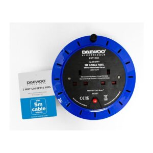 Daewoo 2 Gang 5 Metres Cassette Reel With Resettable Safety Cut Out Extension Reel 10 Amp 240V AC – Blue