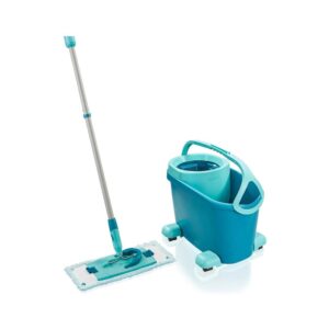 Leifheit Clean Twist M Ergo Mobile Mop & Bucket Set Moisture Controlled Spin 33cm Wide Mop Head – Turquoise