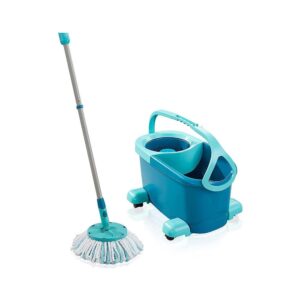 Leifheit Clean Twist Mobile Disc Mop Ergo Set Moisture Controlled Spin Wheeled Bucket – Turquoise