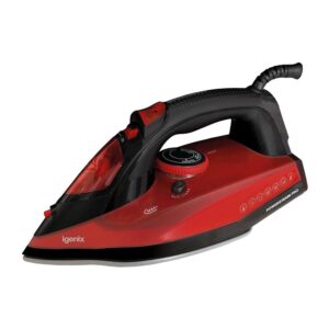 Igenix PowerSteam Steam Iron Ceramic Non-Stick Soleplate 2600W 380ml Water Tank – Red/Black