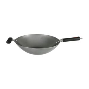 Dexam 14 Inch/36cm Heavy Gauge Uncoated Carbon Steel Wok With Staycool Handle – Silver/Black