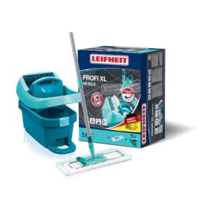 Leifheit Profi XL Mobile Mop & Bucket Set Wringer Bucket With Rollers – Turquoise