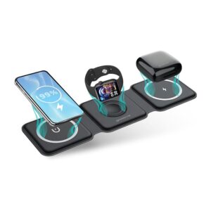 Groov-e Triton 3-In-1 Foldable Wireless Charging Station Fast Charging – Black