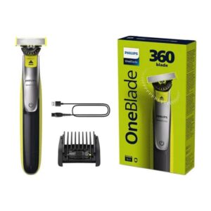 Philips OneBlade 360 Blade Electric Beard Trimmer & Shaver Trim Edge Shave 5-In-1 Adjustable Comb – Lime Green/Charcoal Grey