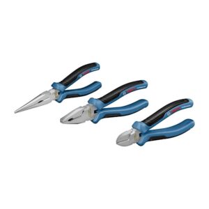 Bosch Professional 3 Pliers Set Combination Pliers 180mm Needle-Nose Pliers 200mm & Side Cutters 160mm – Blue/Black