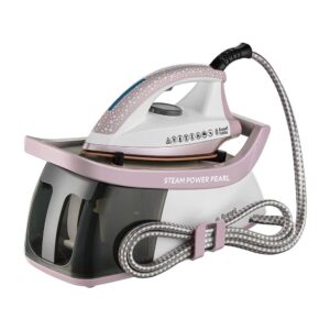 Russell Hobbs Steam Power Pearl Steam Generator Iron Ceramic Soleplate 2600W 1.3 Litres Water Tank – Pink & White