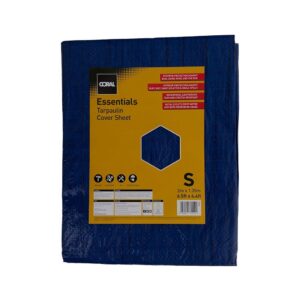 Coral Essentials Tarpaulin Cover Sheet 2 x 1.35m Waterproof Lightweight Tear Resistant Metal Eyelets – Blue