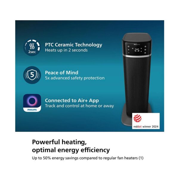 Philips Series 5000 Ceramic Fan Heater 2000W AI- Powered With 5 Built-In Safety Features - Grey & Black - Image 2