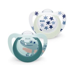 NUK Star Day & Night Baby Soother Dummy Silicone 6-18 Months 2 Count – Blue