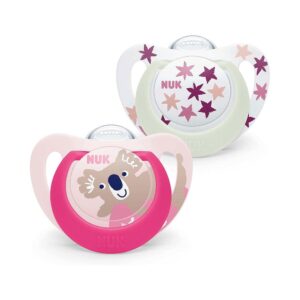 NUK Star Day & Night Baby Soother Dummy Silicone 6-18 Months 2 Count – Pink