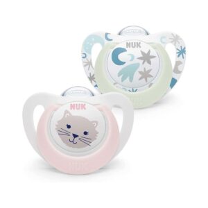 NUK Star Newborn Day & Night Baby Soother Dummy Silicone 0-6 Months 2 Count – Pink