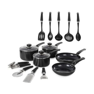 Morphy Richards Equip 14 Piece Cookware Set 3 Pots 2 Saucepans 9 Utensils Aluminium – Black