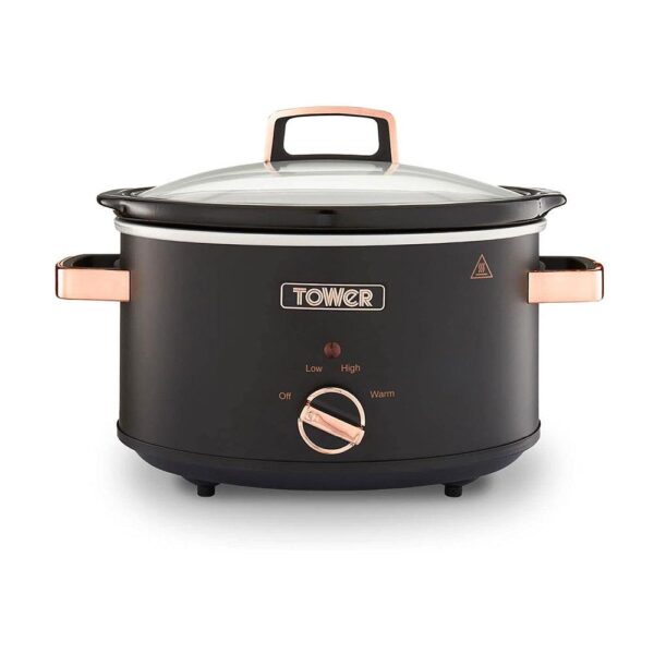 Tower Cavaletto Slow Cooker 3.5 Litre With 3 Heat Settings Removable Pot & Cool Touch Handles - Black & Rose Gold