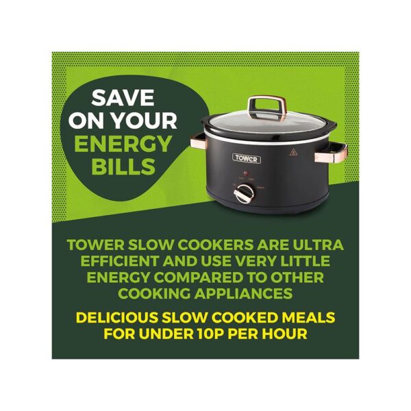 Tower Cavaletto Slow Cooker 3.5 Litre With 3 Heat Settings Removable Pot & Cool Touch Handles - Black & Rose Gold - Image 3