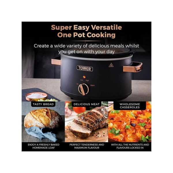 Tower Cavaletto Slow Cooker 3.5 Litre With 3 Heat Settings Removable Pot & Cool Touch Handles - Black & Rose Gold - Image 5