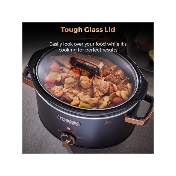 Tower Cavaletto Slow Cooker 3.5 Litre With 3 Heat Settings Removable Pot & Cool Touch Handles - Black & Rose Gold - Image 8