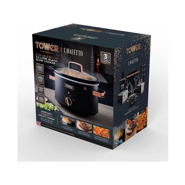 Tower Cavaletto Slow Cooker 3.5 Litre With 3 Heat Settings Removable Pot & Cool Touch Handles - Black & Rose Gold - Image 10