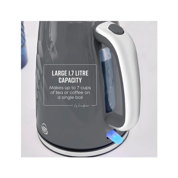 Swan Windsor Rapid Boil Electric Jug Kettle With Removable Limescale Filter 3000W 1.7 Litres - Grey - Image 4