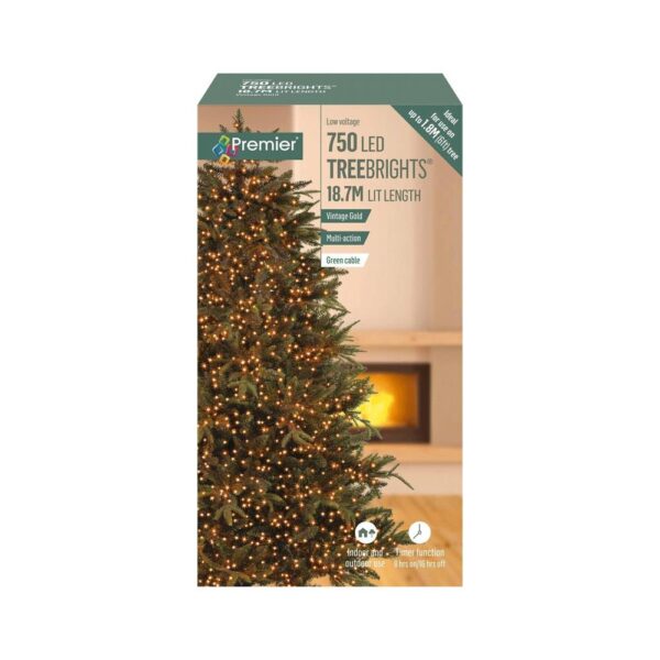 Premier Decoration Multi Action TreeBrights 750  LED Lights With Timer - Vintage Gold