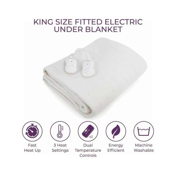 Carmen Electric Under Blanket King Size With Overheat Protection 65W X 2 - White - Image 2