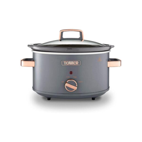 Tower Cavaletto 3.5 Litre Slow Cooker With 3 Heat Settings Removable Pot & Cool Touch Handles - Grey & Rose Gold