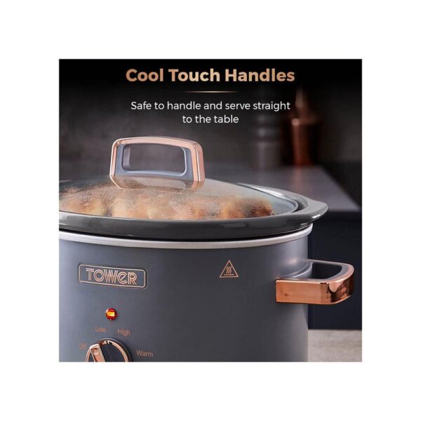 Tower Cavaletto 3.5 Litre Slow Cooker With 3 Heat Settings Removable Pot & Cool Touch Handles - Grey & Rose Gold - Image 7