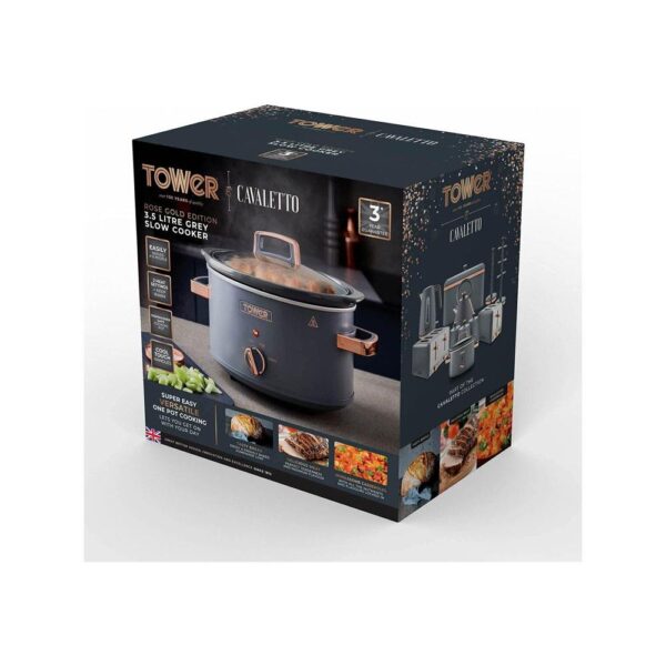 Tower Cavaletto 3.5 Litre Slow Cooker With 3 Heat Settings Removable Pot & Cool Touch Handles - Grey & Rose Gold - Image 10