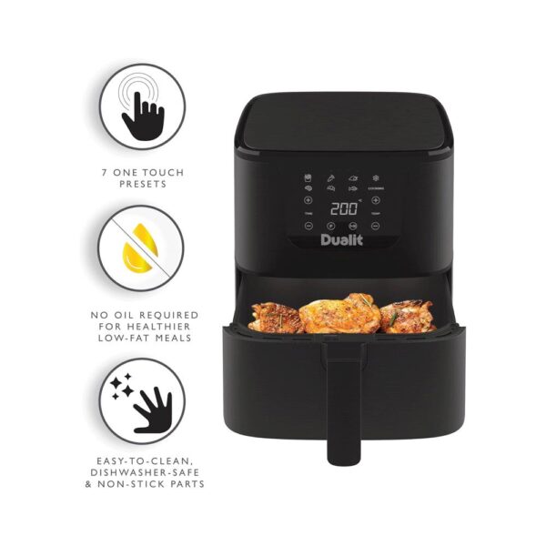 Dualit Air Fryer With 7 Preset Programs & Non-Stick Coated Crisper Plate 1700W Serves 4 / 5.5 Litres - Black - Image 3