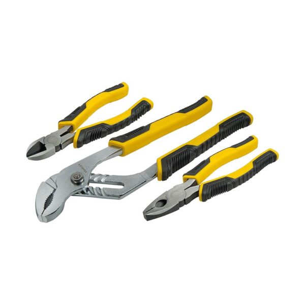 Stanley Control Grip Waterpump Combination Cut Joint/Combination/Diagonal 3 Pliers Set - Black/Yellow