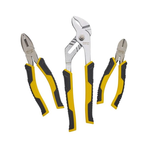 Stanley Control Grip Waterpump Combination Cut Joint/Combination/Diagonal 3 Pliers Set - Black/Yellow - Image 2