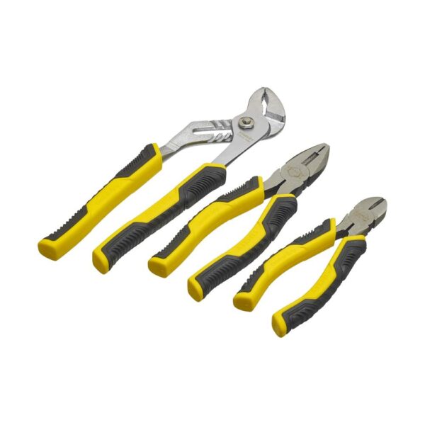 Stanley Control Grip Waterpump Combination Cut Joint/Combination/Diagonal 3 Pliers Set - Black/Yellow - Image 3