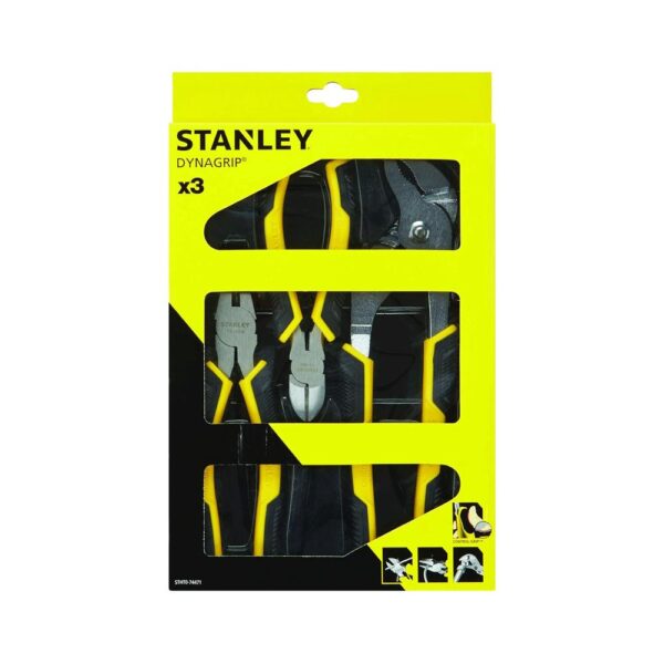 Stanley Control Grip Waterpump Combination Cut Joint/Combination/Diagonal 3 Pliers Set - Black/Yellow - Image 4