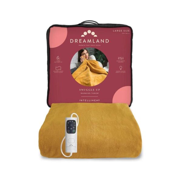 Dreamland Snuggle Up Electric Heated Warming Throw Luxury Velvet Plush Intelliheat Large 160cm x 120cm - Mustard