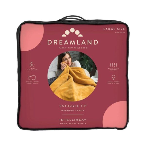 Dreamland Snuggle Up Electric Heated Warming Throw Luxury Velvet Plush Intelliheat Large 160cm x 120cm - Mustard - Image 3