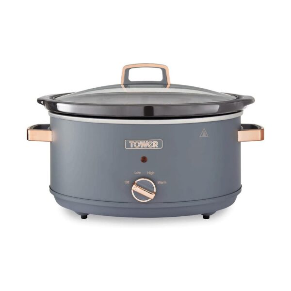 Tower Cavaletto Slow Cooker 6.5 Litre With 3 Heat Settings 300W - Grey And Rose Gold