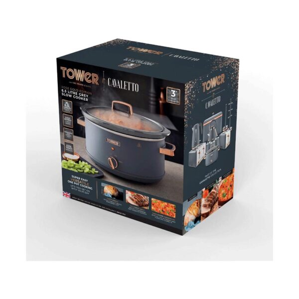 Tower Cavaletto Slow Cooker 6.5 Litre With 3 Heat Settings 300W - Grey And Rose Gold - Image 9