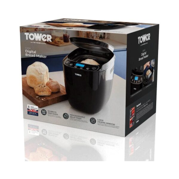 Tower Digital Bread Maker With 12 Automatic Programs 13 Hours Timer Adjustable Crust Control Gluten Free 550W 2lb - Black - Image 9