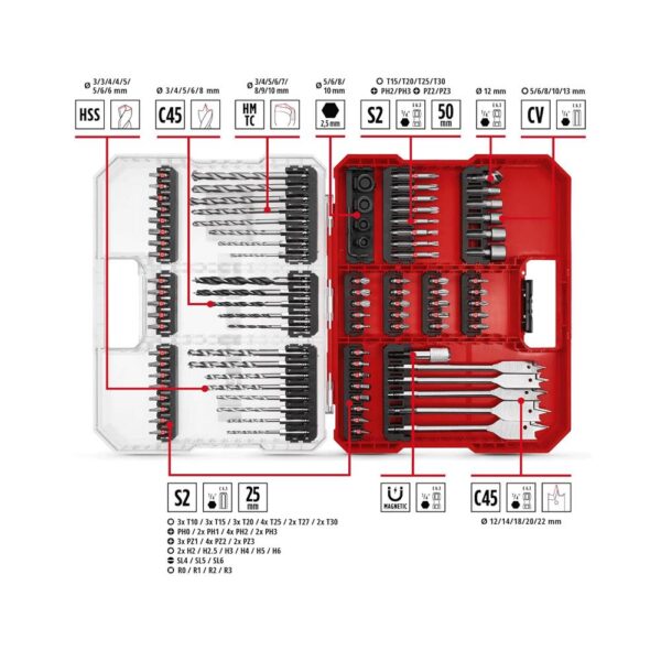 Einhell Universal Drill Driver Bit Set With XL-CASE Box KWB Accessory - 95 Pieces - Image 2