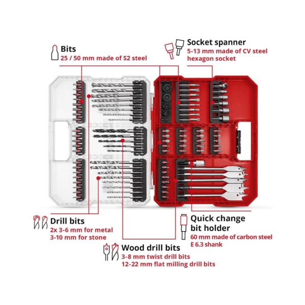 Einhell Universal Drill Driver Bit Set With XL-CASE Box KWB Accessory - 95 Pieces - Image 3