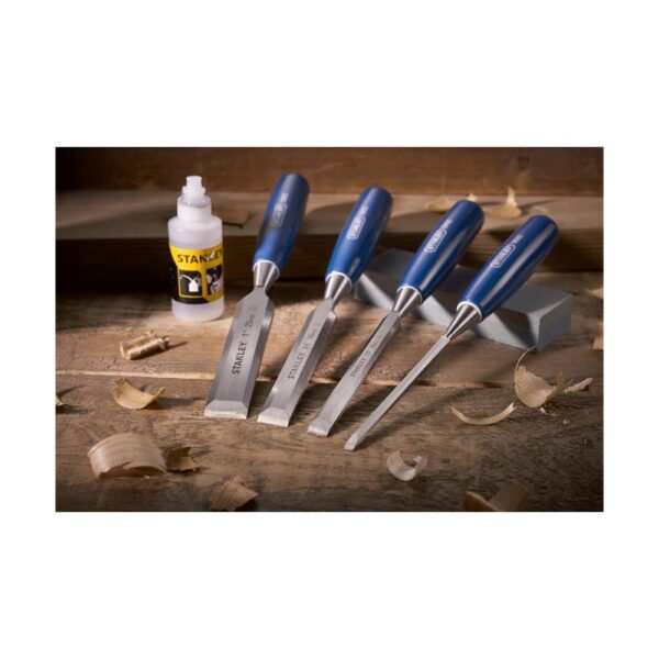 Stanley 5002 Series 6,12,18,25mm Wood Chisel Set With Sharpening Stone And Oil - Multicolour - Image 5